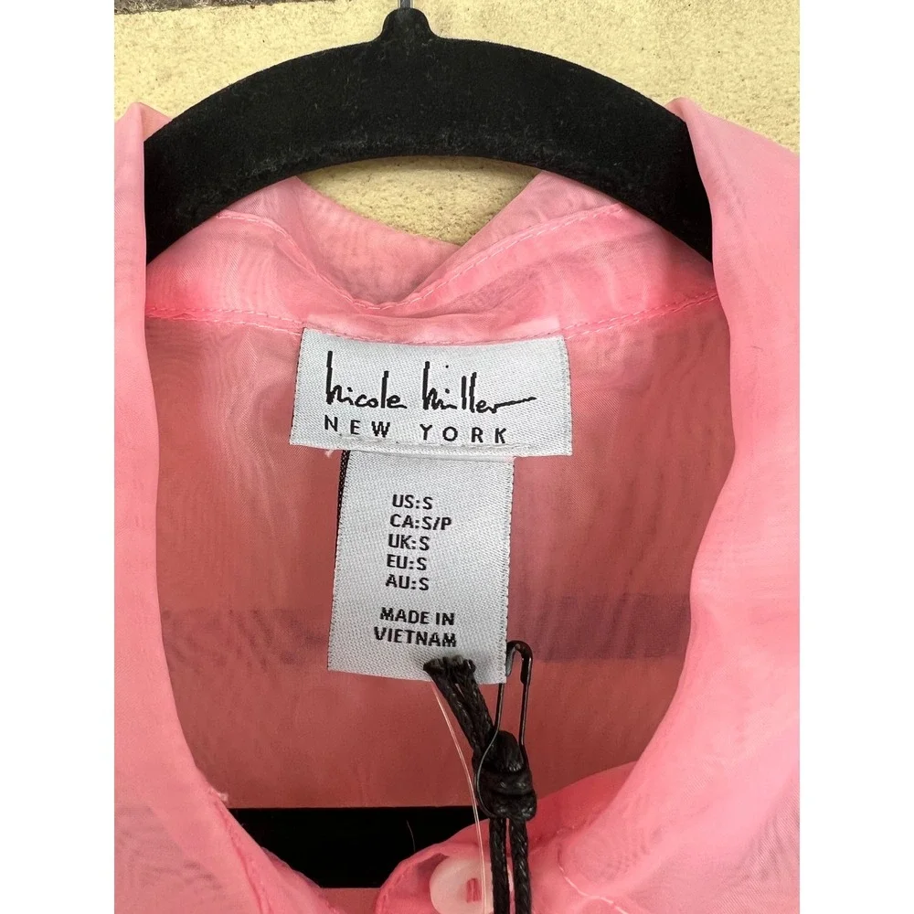 Nicole Miller New York Pink Sheer Organza Button Down Shirt Size Small NWT - Picture 3 of 5